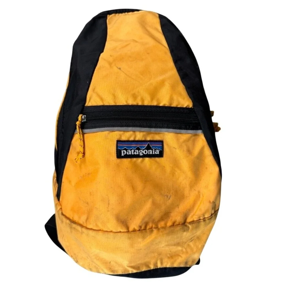 Patagonia Atom Sling Backpack Yellow Black Vintage Made in USA Hiking Bag